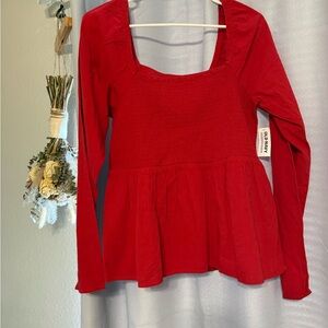 NWT- Old Navy Crimson Red Long-Sleeve Peplum Top